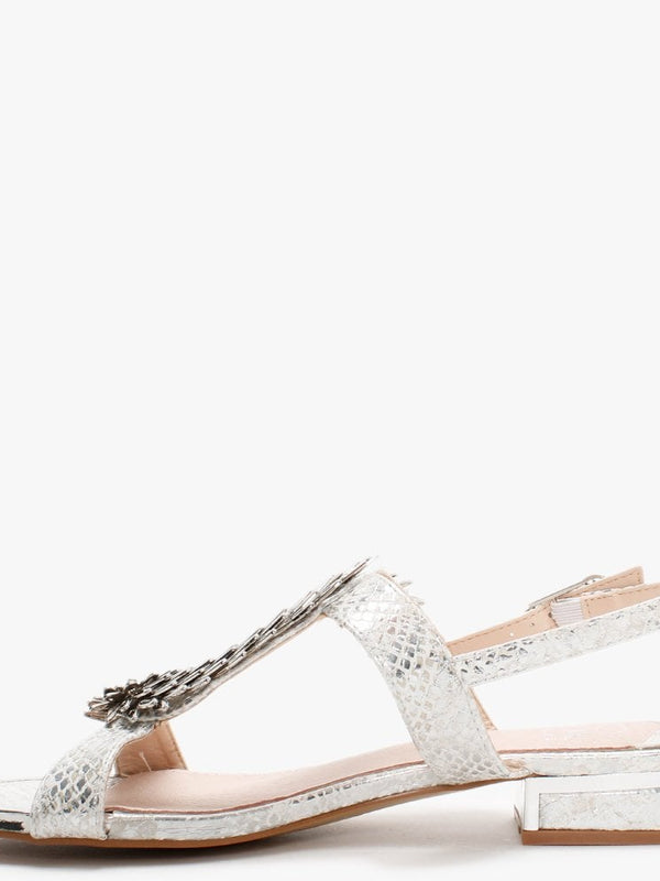 Jolissa Silver Leather Reptile Sandals