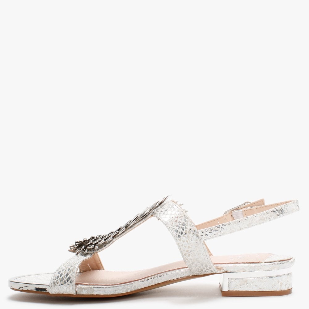 Jolissa Silver Leather Reptile Sandals
