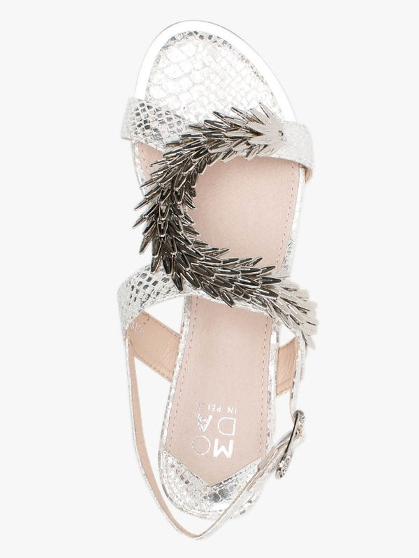 Jolissa Silver Leather Reptile Sandals