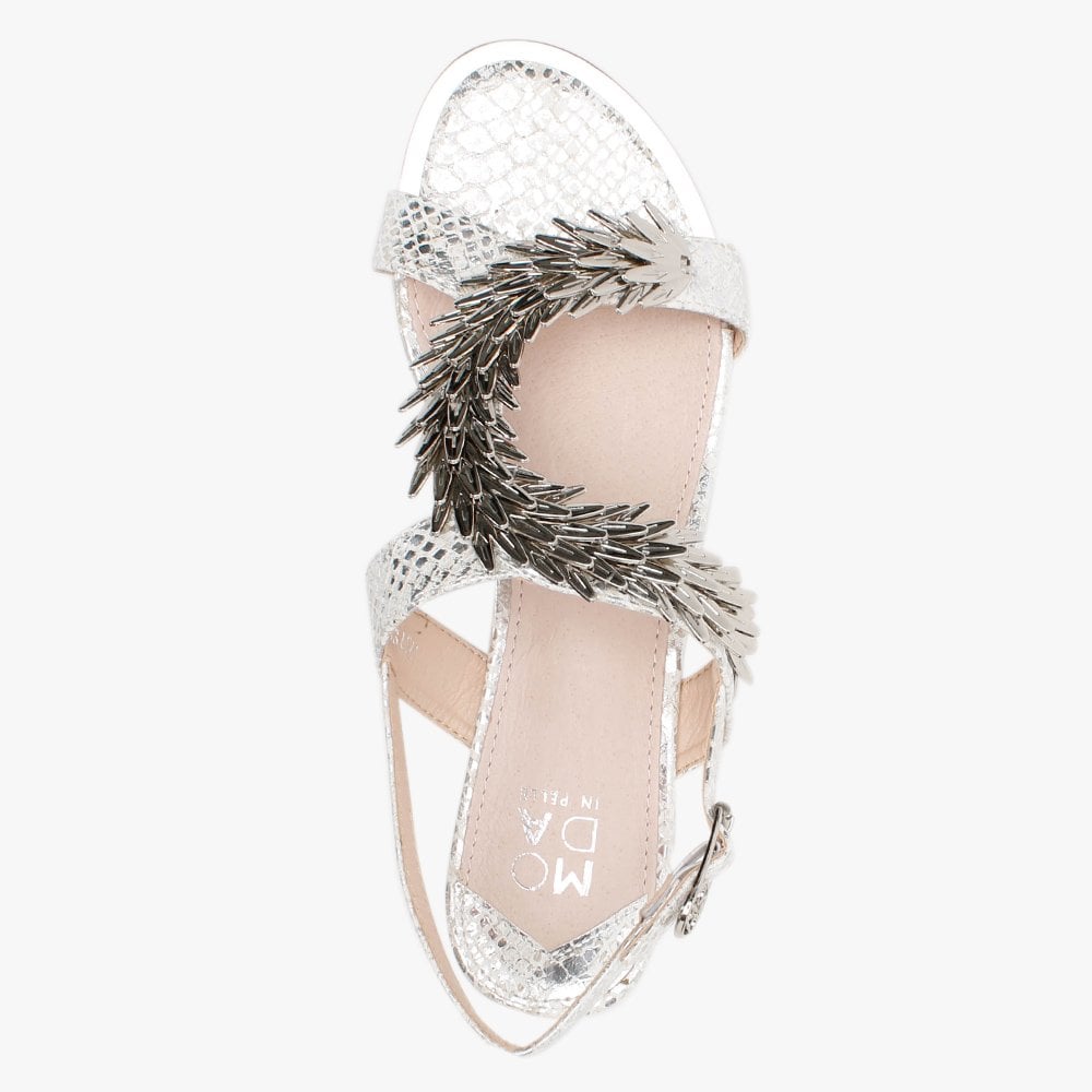 Jolissa Silver Leather Reptile Sandals