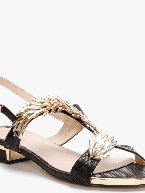 Jolissa Black Leather Reptile Sandals