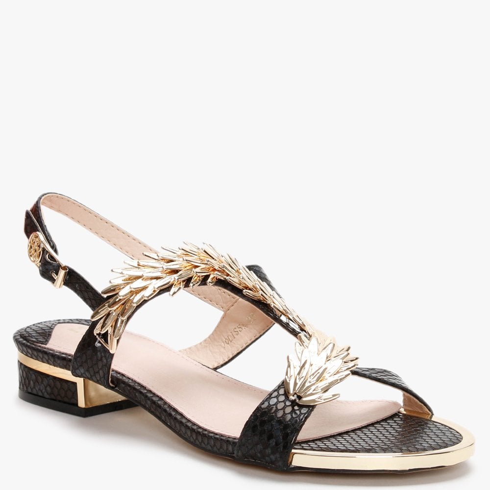 Jolissa Black Leather Reptile Sandals