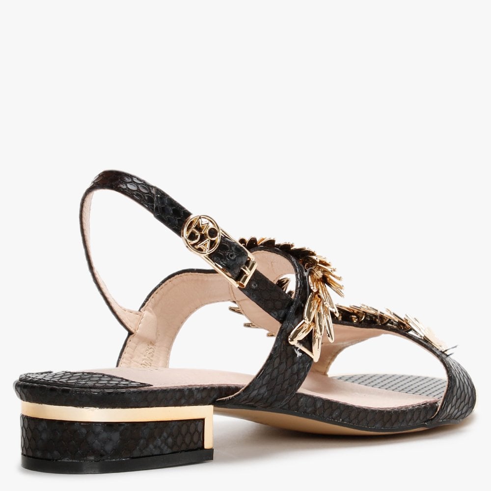 Jolissa Black Leather Reptile Sandals