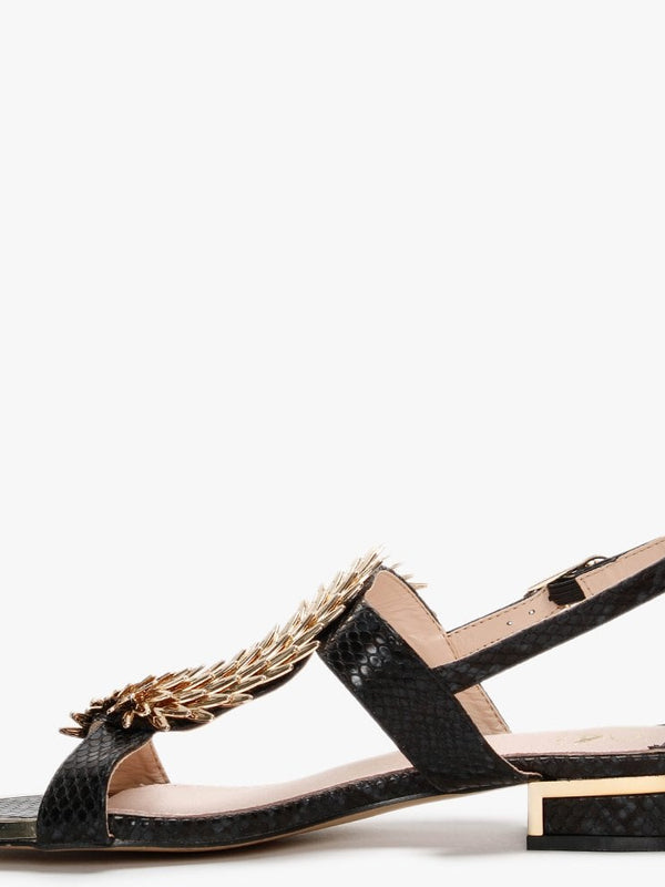 Jolissa Black Leather Reptile Sandals