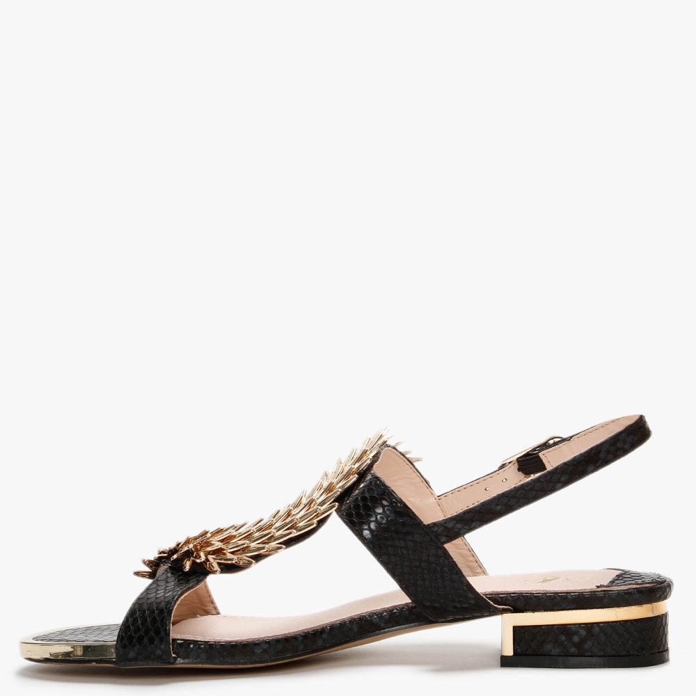 Jolissa Black Leather Reptile Sandals