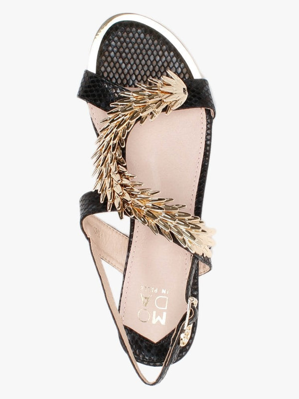 Jolissa Black Leather Reptile Sandals