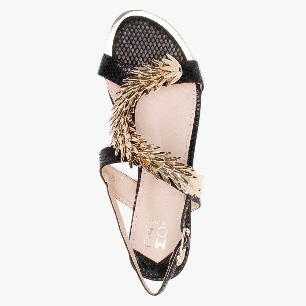 Jolissa Black Leather Reptile Sandals