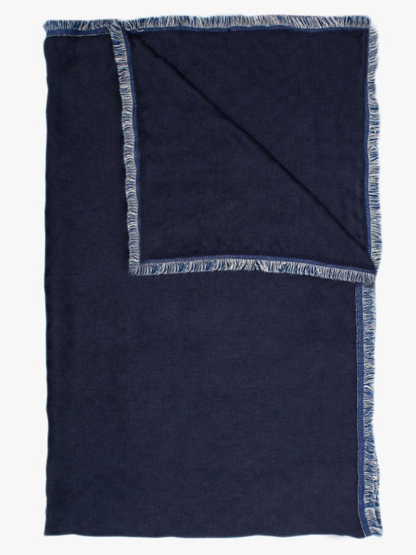 Navy Checked Frayed Edge Scarf