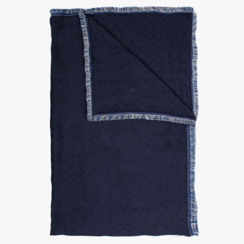 Navy Checked Frayed Edge Scarf