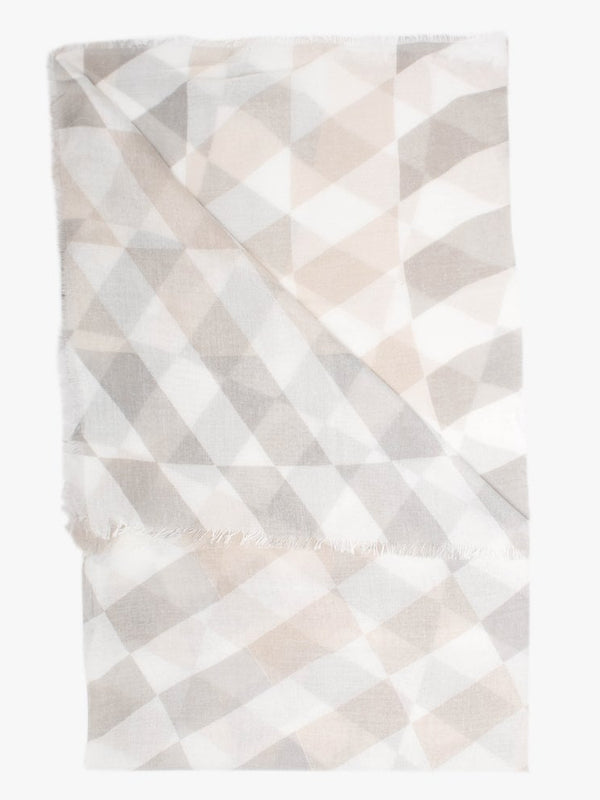 Taupe Checked Frayed Edge Scarf