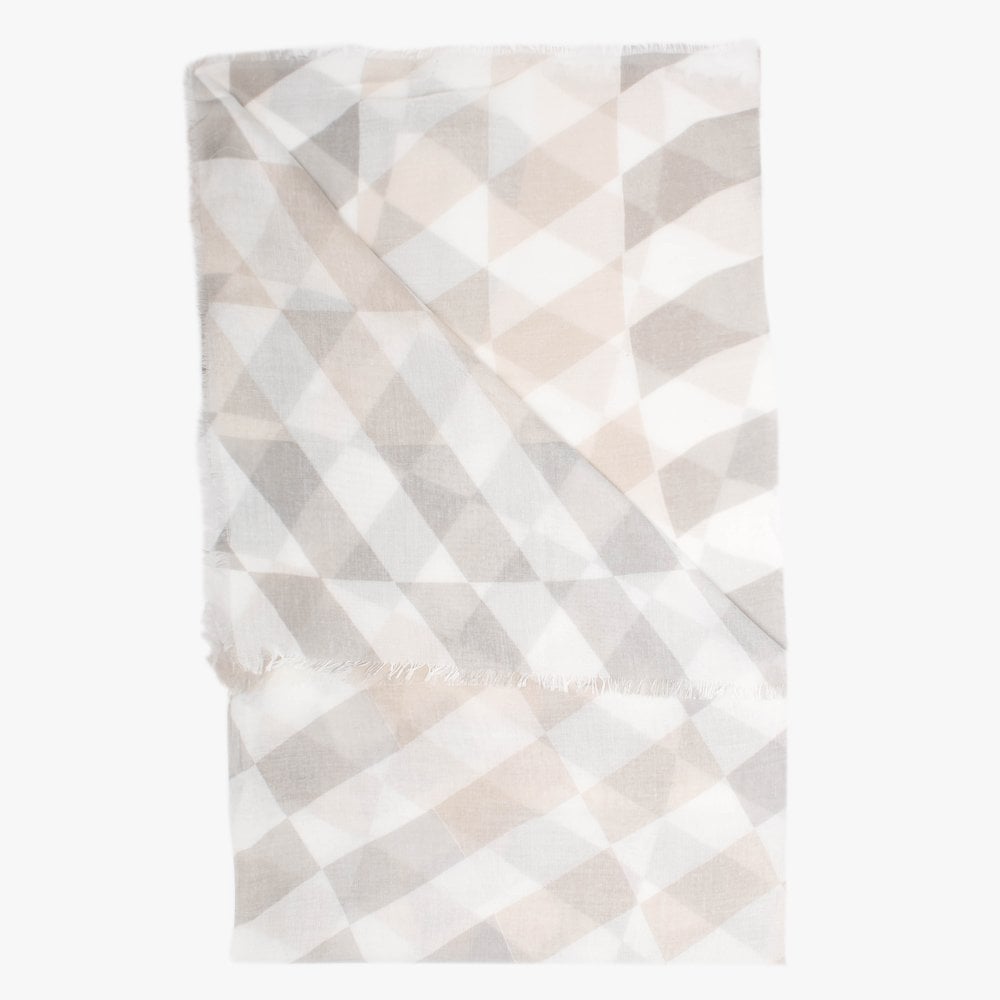 Taupe Checked Frayed Edge Scarf
