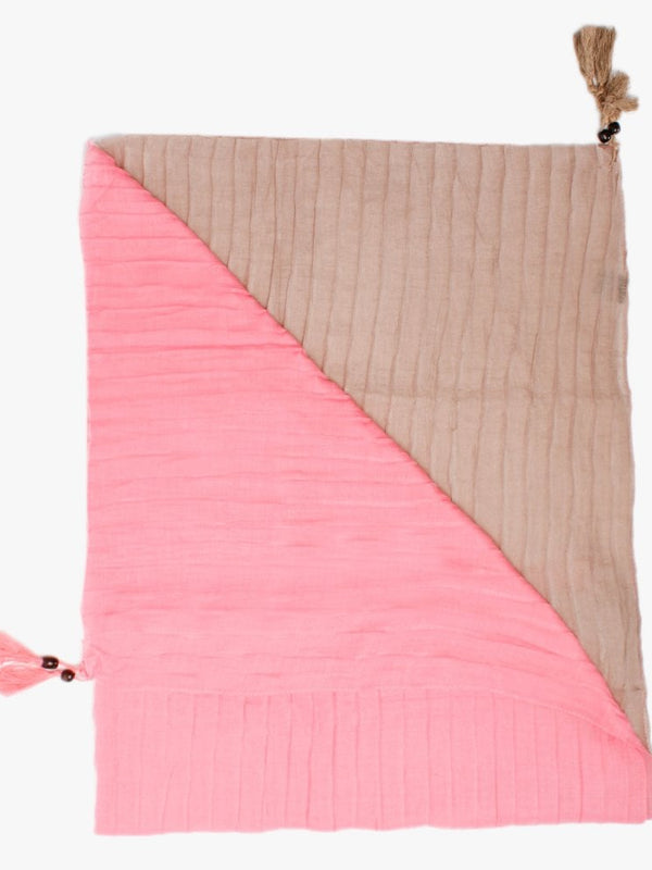 Beige & Pink Ribbed Tassel Scarf