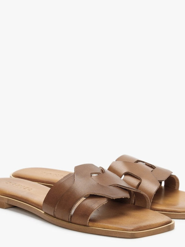 Rolock Tan Leather Flat Mules