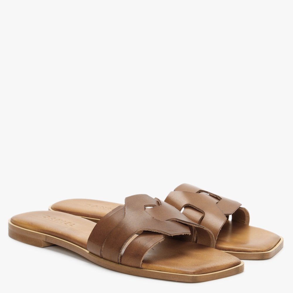 Rolock Tan Leather Flat Mules