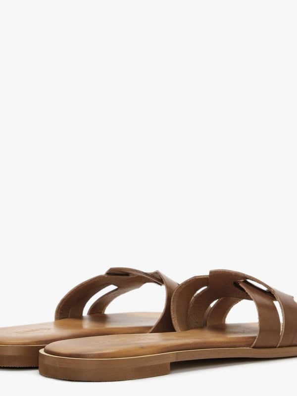 Rolock Tan Leather Flat Mules