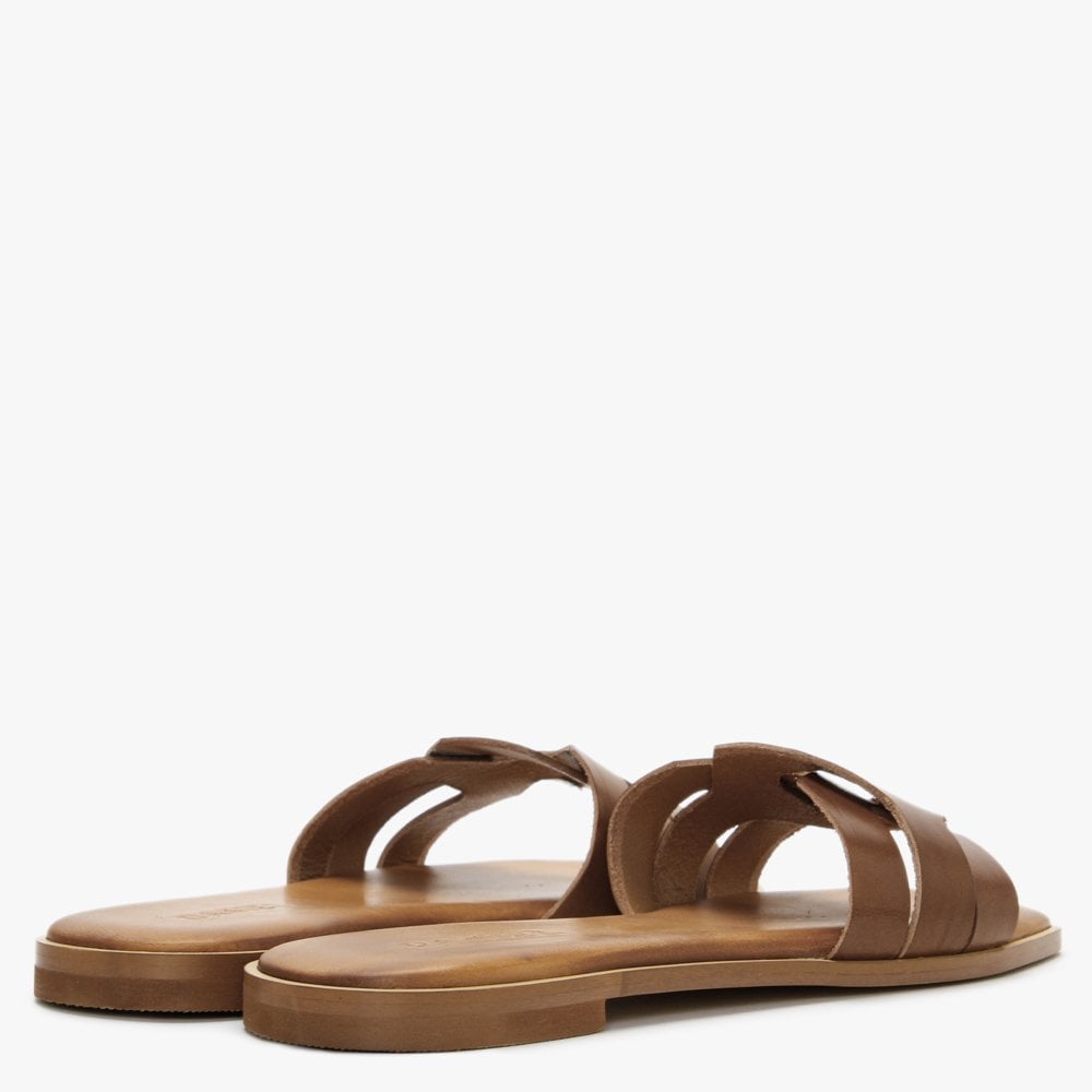 Rolock Tan Leather Flat Mules