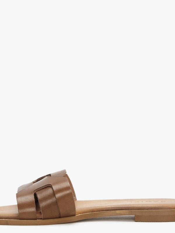 Rolock Tan Leather Flat Mules