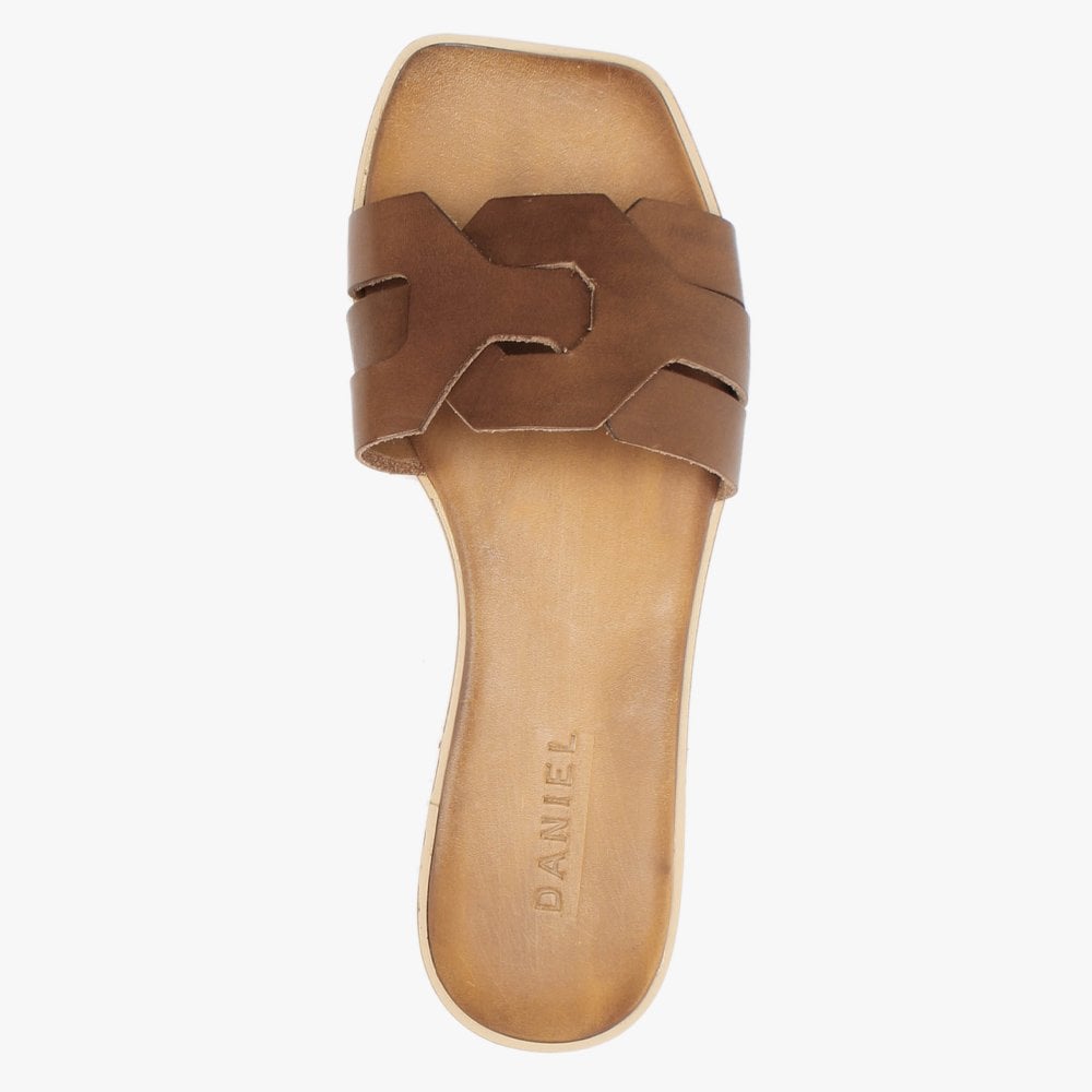 Rolock Tan Leather Flat Mules