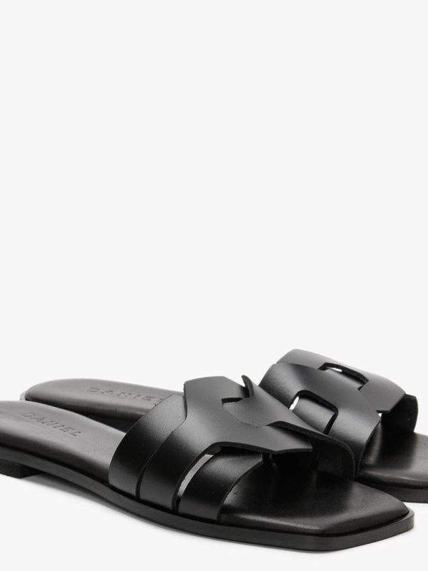 Rolock Black Leather Flat Mules