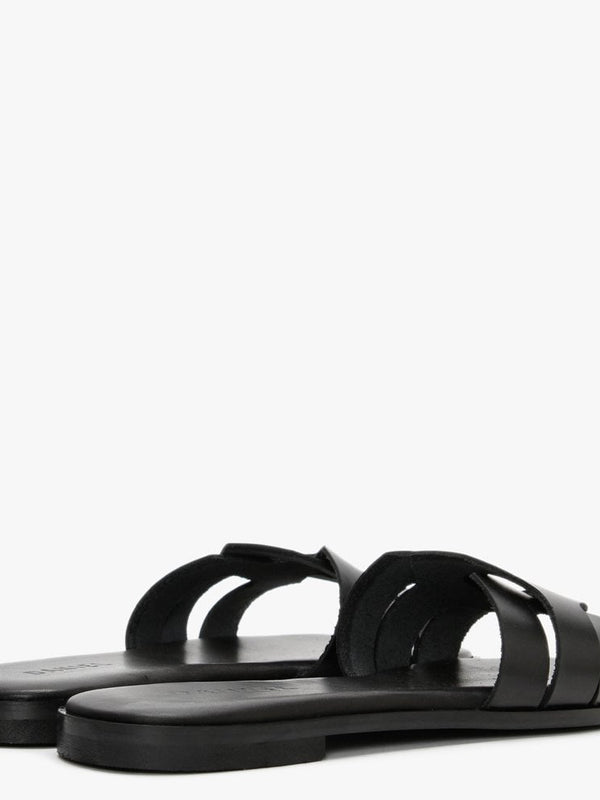 Rolock Black Leather Flat Mules
