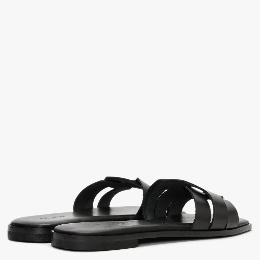 Rolock Black Leather Flat Mules