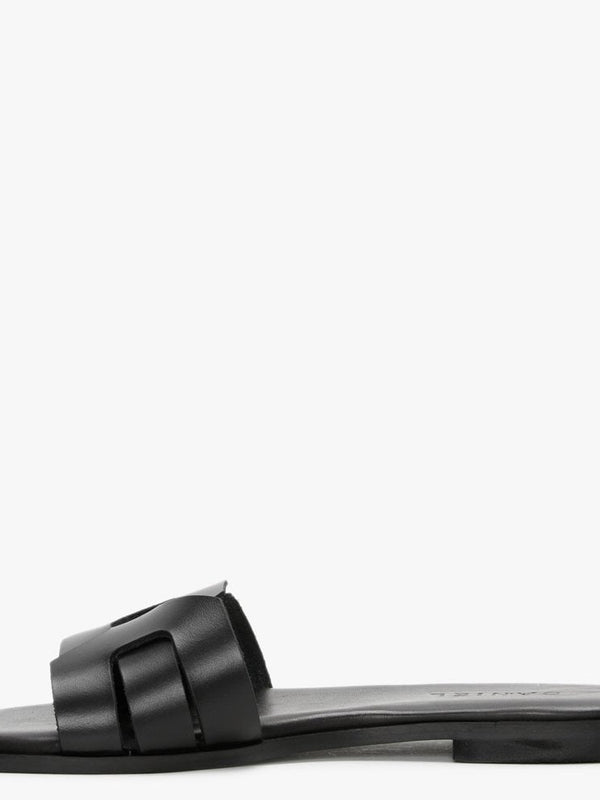 Rolock Black Leather Flat Mules
