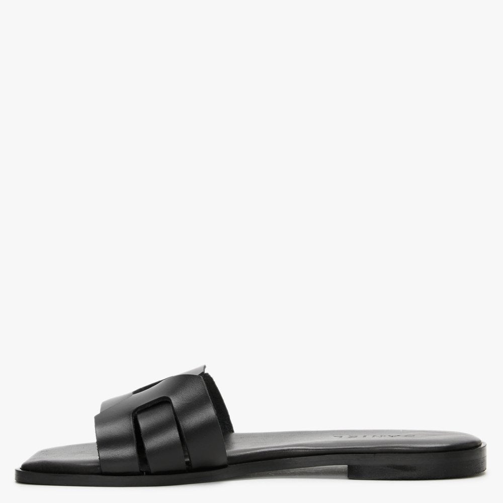 Rolock Black Leather Flat Mules