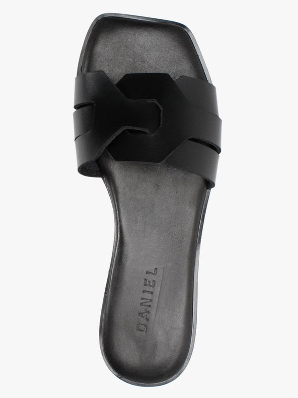 Rolock Black Leather Flat Mules