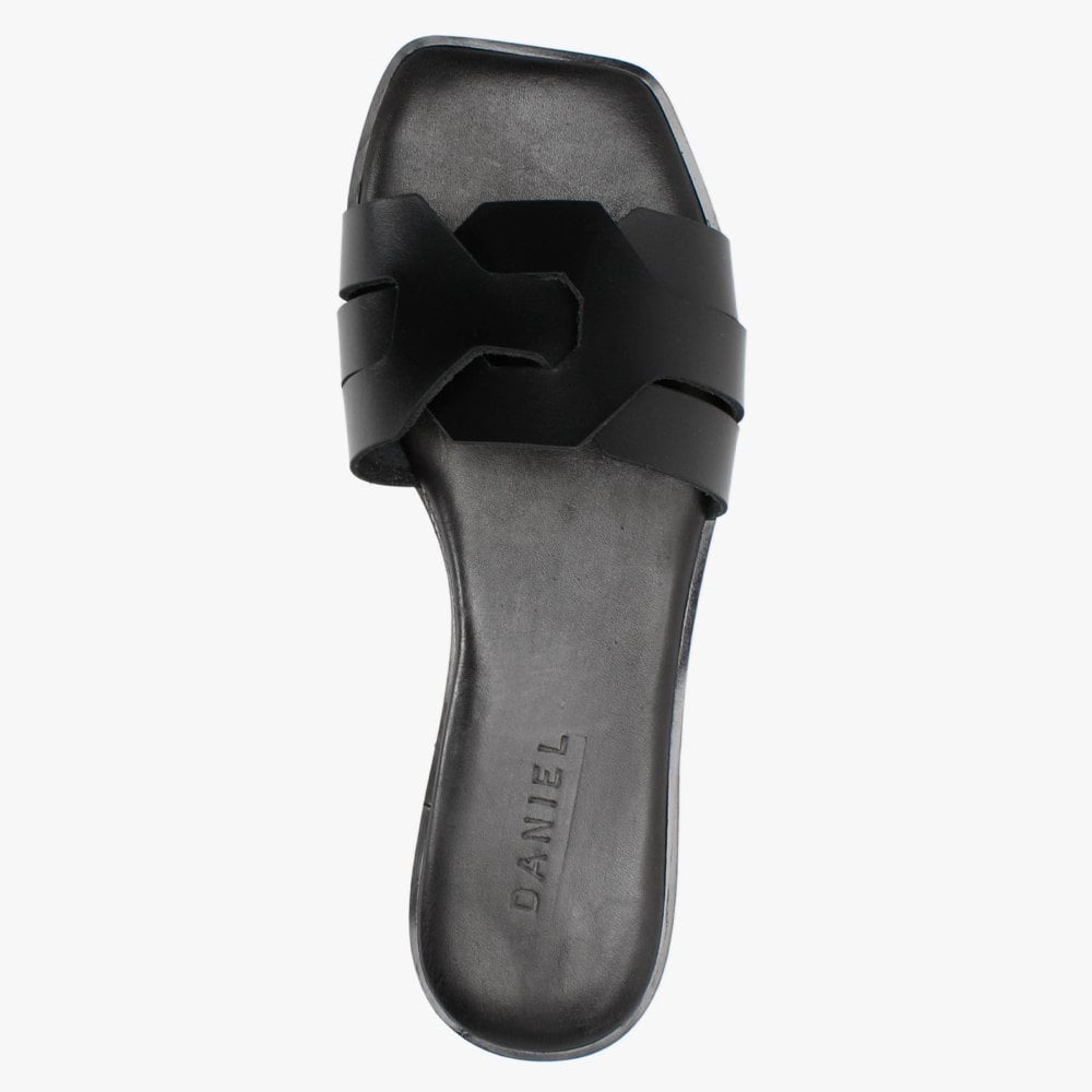 Rolock Black Leather Flat Mules