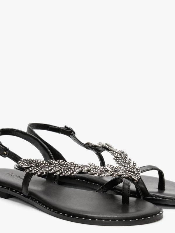 Roleaf Black Leather Sandals