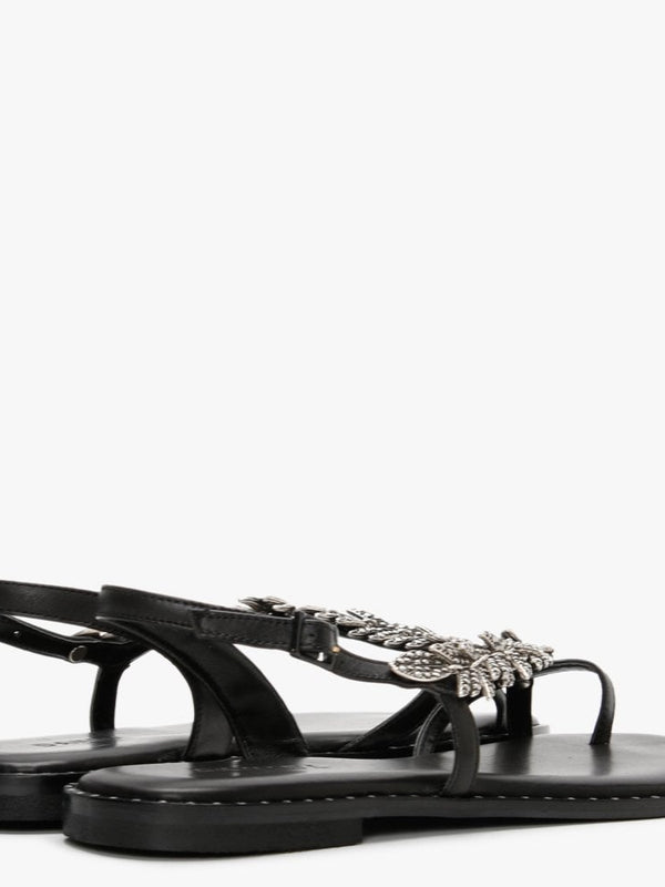 Roleaf Black Leather Sandals