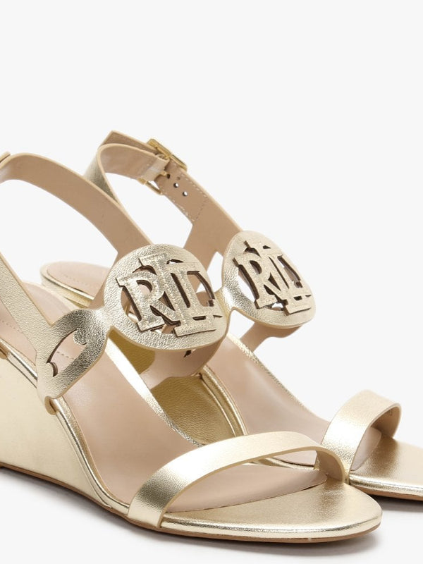Amilea Burnished Gold Leather Wedge Sandals