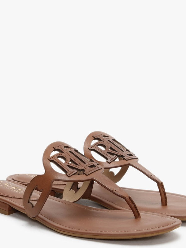 Audrie Tan Burnished Leather Logo Sandals