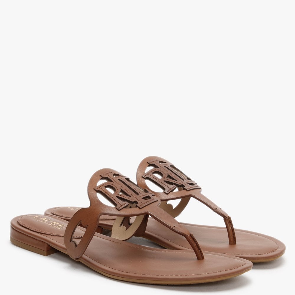 Audrie Tan Burnished Leather Logo Sandals