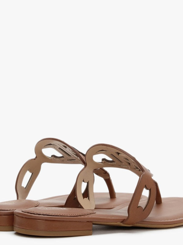 Audrie Tan Burnished Leather Logo Sandals