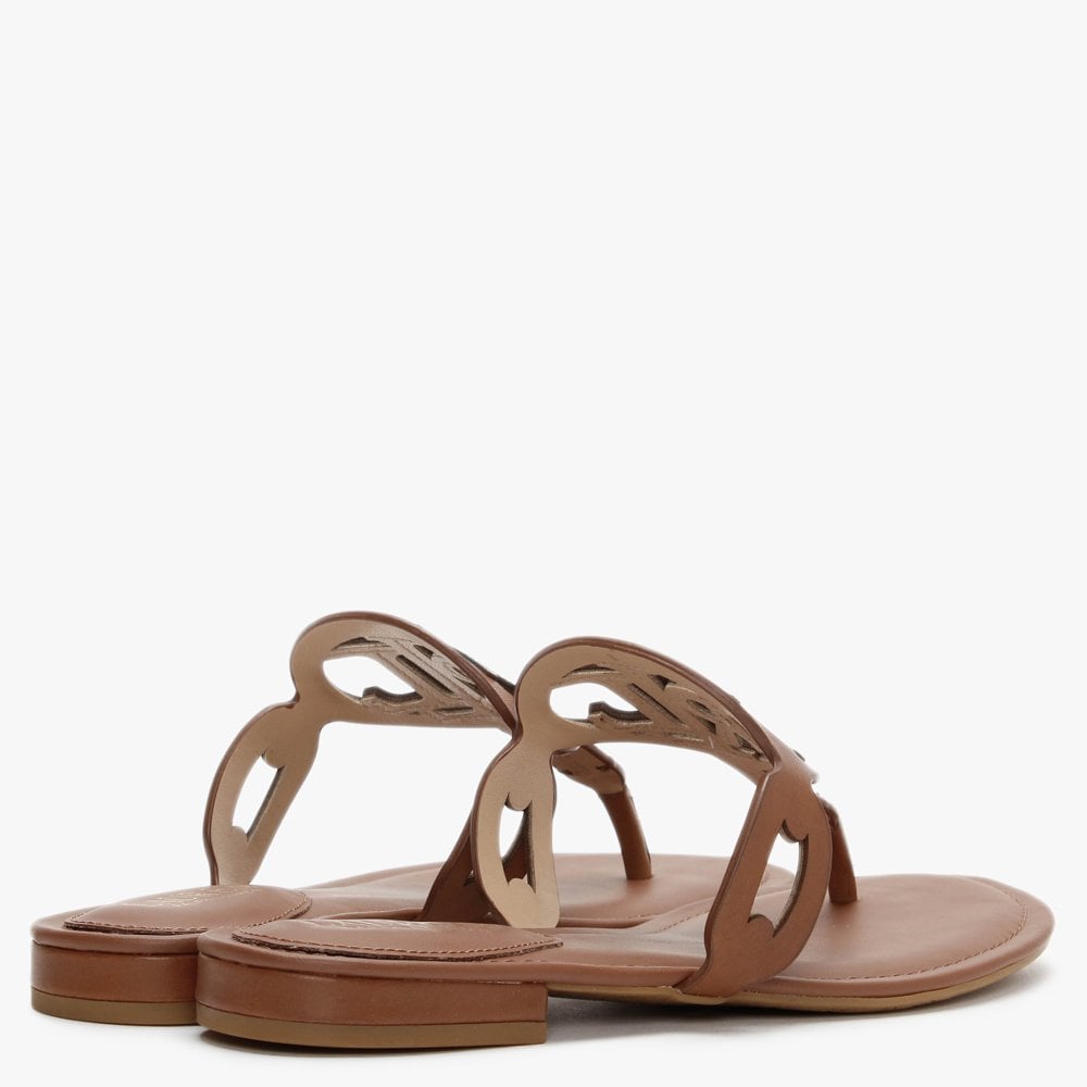 Audrie Tan Burnished Leather Logo Sandals