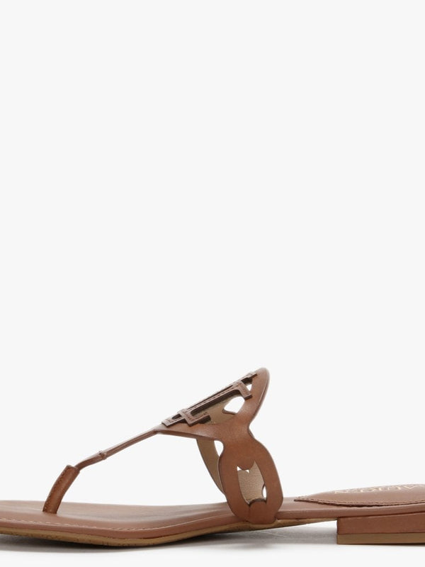 Audrie Tan Burnished Leather Logo Sandals