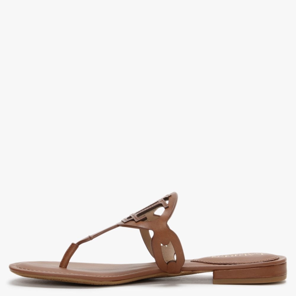 Audrie Tan Burnished Leather Logo Sandals