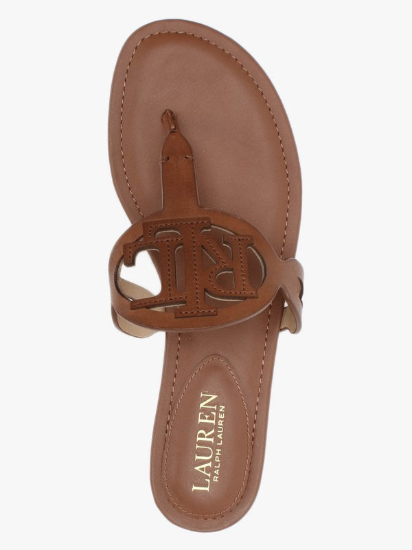 Audrie Tan Burnished Leather Logo Sandals