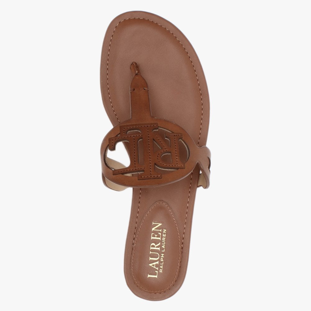 Audrie Tan Burnished Leather Logo Sandals