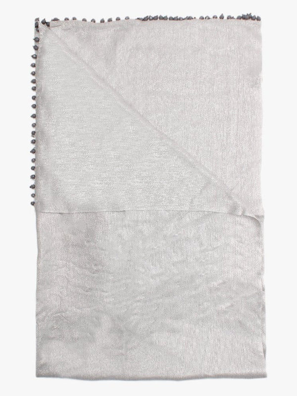 Grey Metallic Beaded Trim Scarf
