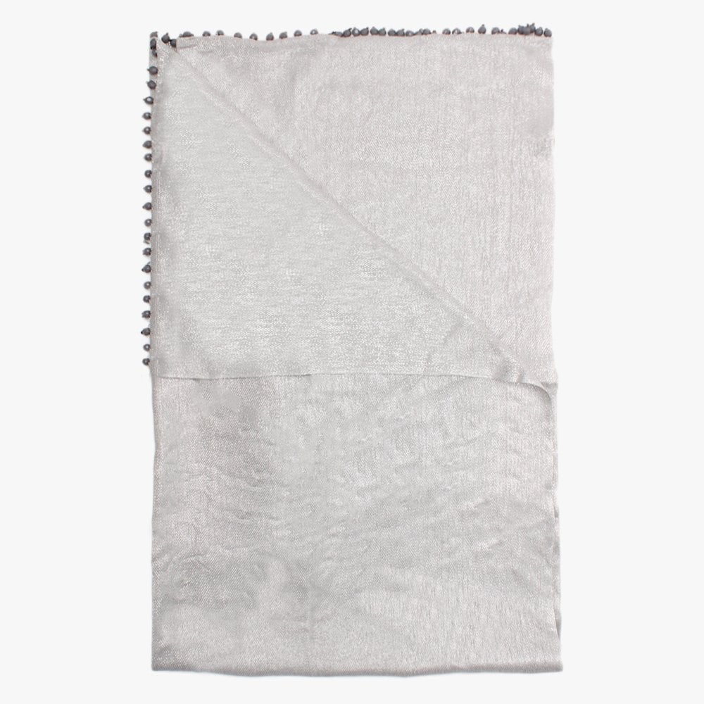 Grey Metallic Beaded Trim Scarf