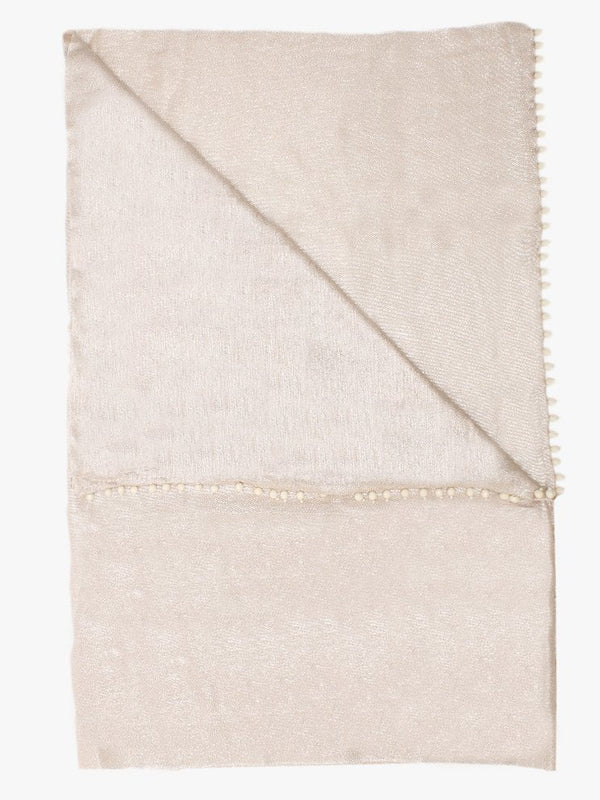 Beige Metallic Beaded Trim Scarf