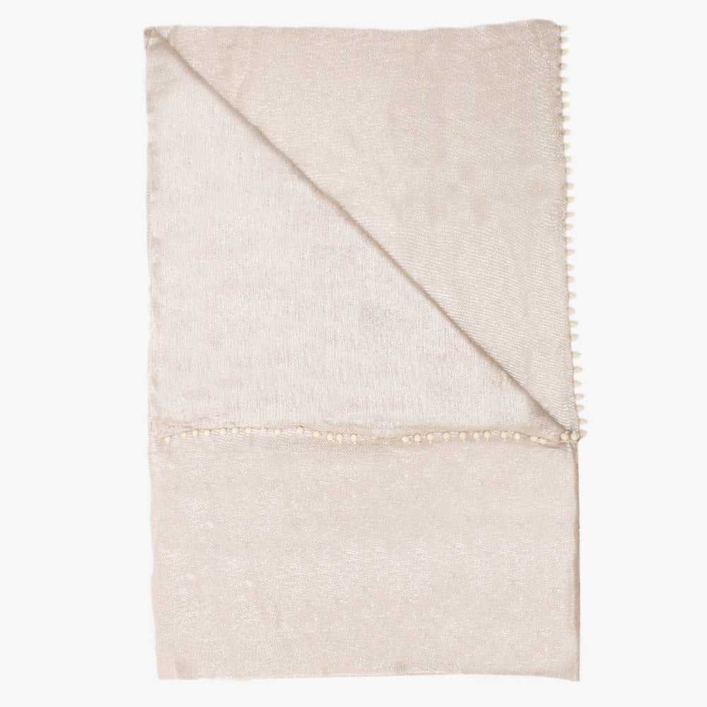 Beige Metallic Beaded Trim Scarf