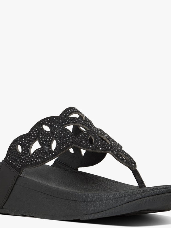 Elora Crystal Black Toe Post Sandals