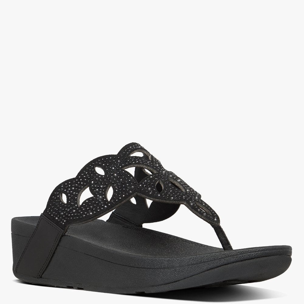 Elora Crystal Black Toe Post Sandals