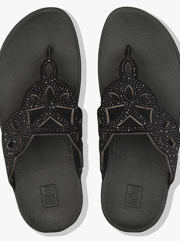 Elora Crystal Black Toe Post Sandals