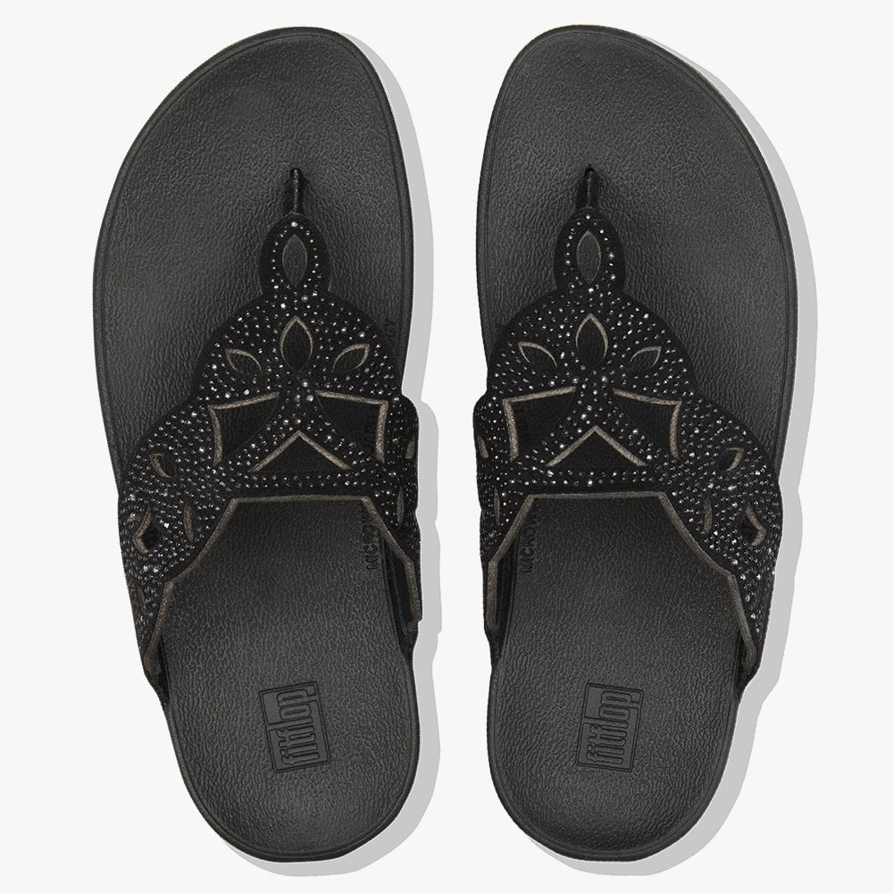 Elora Crystal Black Toe Post Sandals