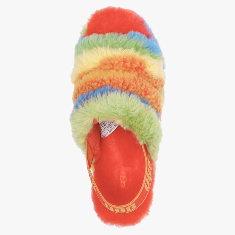 Fluff Yeah Logo Cali Collage Rainbow Stripes Sheepskin Sliders