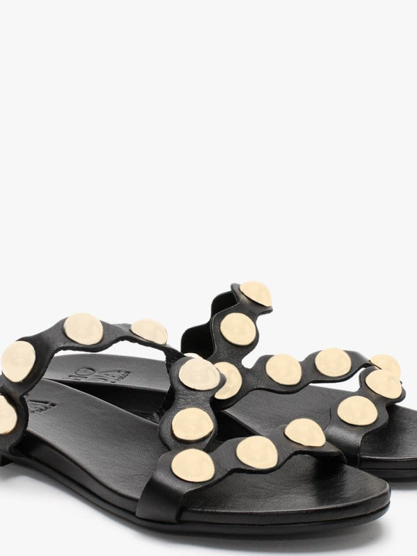 Oriel Black Leather Studded Mules